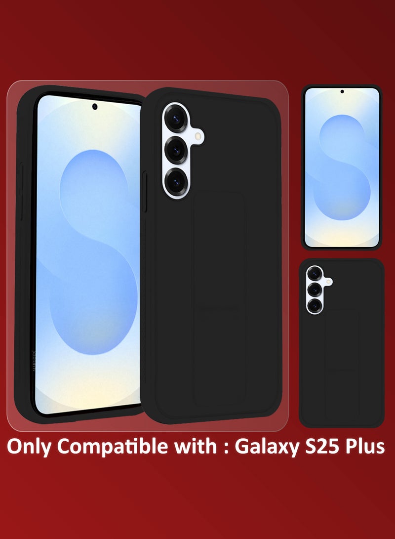 YJS Galaxy S25 Plus 2Packs Case Silicone with Stand Function Shockproof and Anti Scratch Finger Grip Case Cover with 1 Shock Proof Screen Protector / Black Black-2 - Image 3