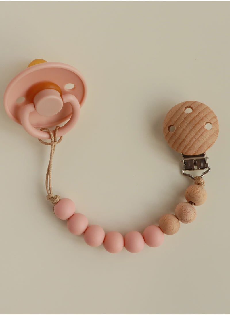 joybuy - Natural Latex Pacifier With Pacifier Chain, Baby 0-6 Months (Pink) - Image 1