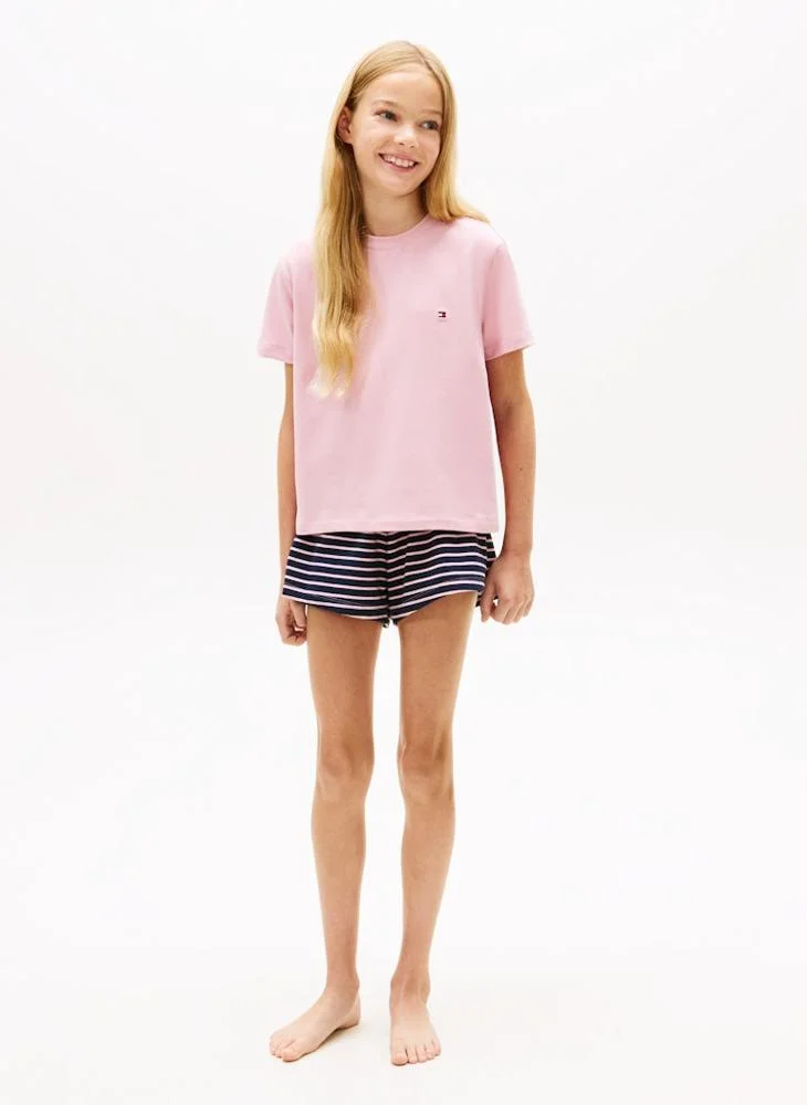 Tommy Hilfiger Bonita Pink / Breton Navy Signature T-Shirt And Shorts Pyjama Set for Women | Best Price UAE