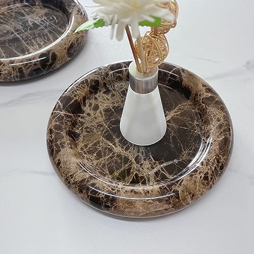 SAIDKOCC Natural Marble Round Vanity Tray Jewelry Makeup Dish Decorative Tray for Coffee Table,Bathroom,Bedroom (Coffee Net) - Image 4
