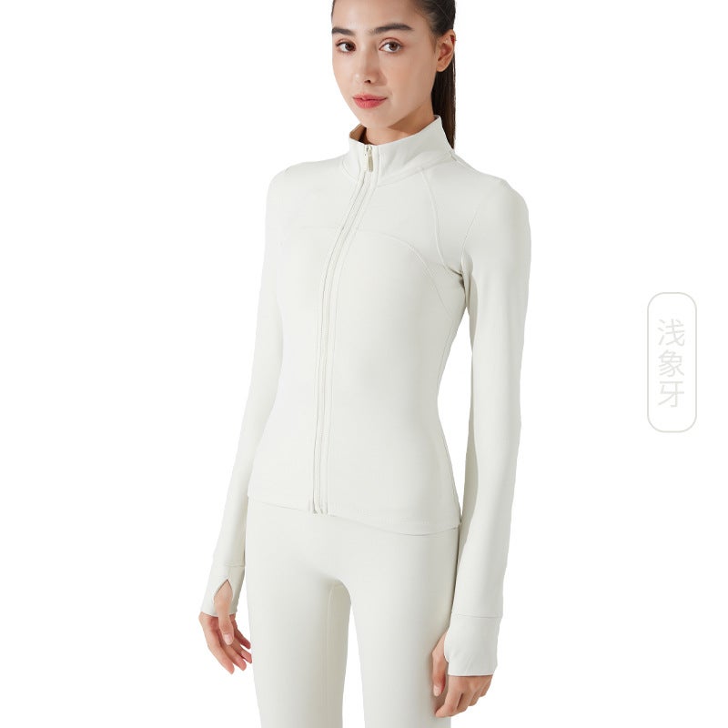 Generic Winter Warm Yoga Fitness Zip Jacket Stand Collar Running Top Women denim blue  - Image 3