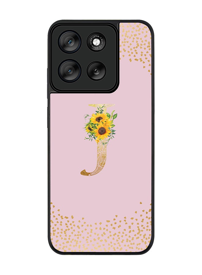 Stylizedd For Motorola Moto G56 Case,Slim fit Camera Protection, Shockproof Thin Phone cover  - Custom Floral Monogram - J  (Pink ) - Image 1
