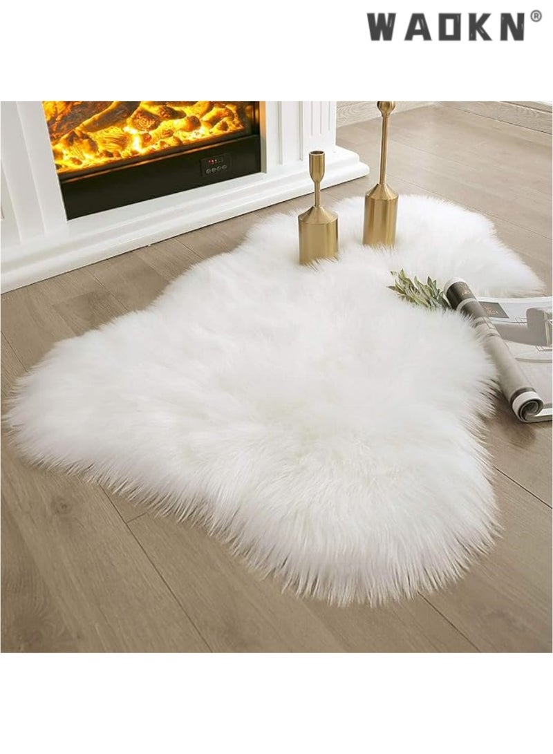 WAOKN Soft Faux Sheepskin Fur Chair & Couch Cover with Area Rug Set - Perfect for Bedroom, Floor, Sofa, and Living Room Spaces - Extended Size 0.6m x 1.2m (White)  - Image 3