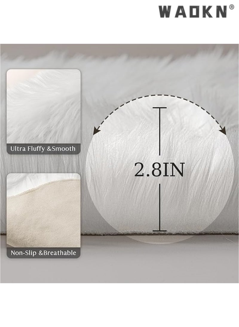 WAOKN Soft Faux Sheepskin Fur Chair & Couch Cover with Area Rug Set - Perfect for Bedroom, Floor, Sofa, and Living Room Spaces - Extended Size 0.6m x 1.2m (White)  - Image 5