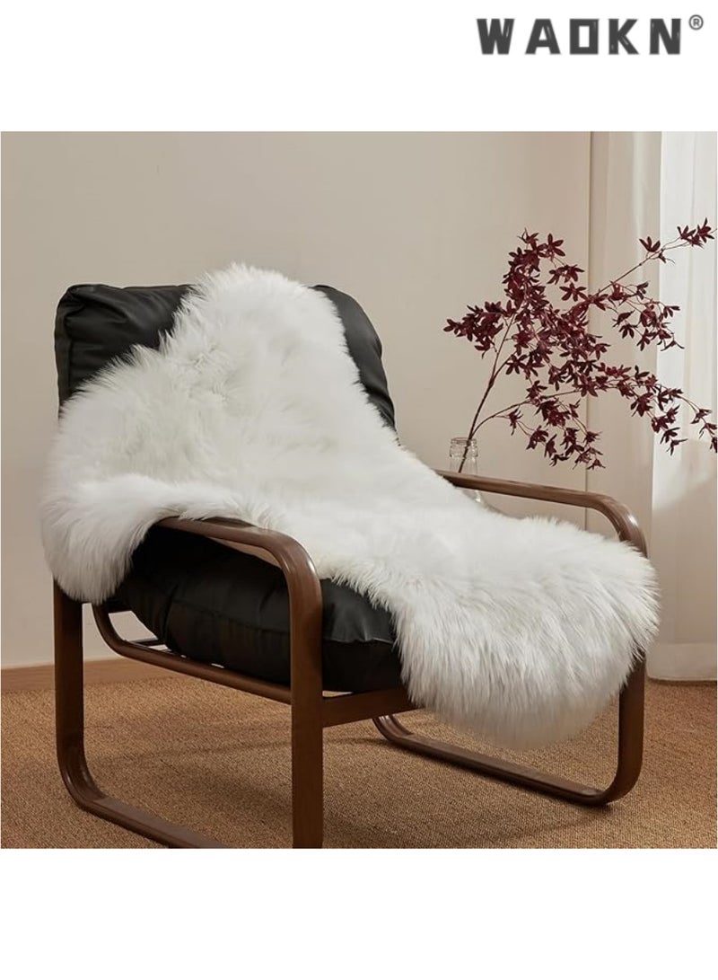 WAOKN Soft Faux Sheepskin Fur Chair & Couch Cover with Area Rug Set - Perfect for Bedroom, Floor, Sofa, and Living Room Spaces - Extended Size 0.6m x 1.2m (White)  - Image 2