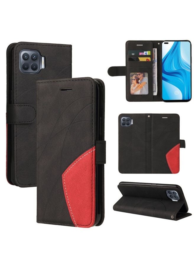 HuHa Case Cover For OPPO F17 Pro / A93 / Reno4 F / Reno4 Lite Dual-color Splicing Horizontal Flip PU Leather Case with Holder & Card Slots & Wallet Black 