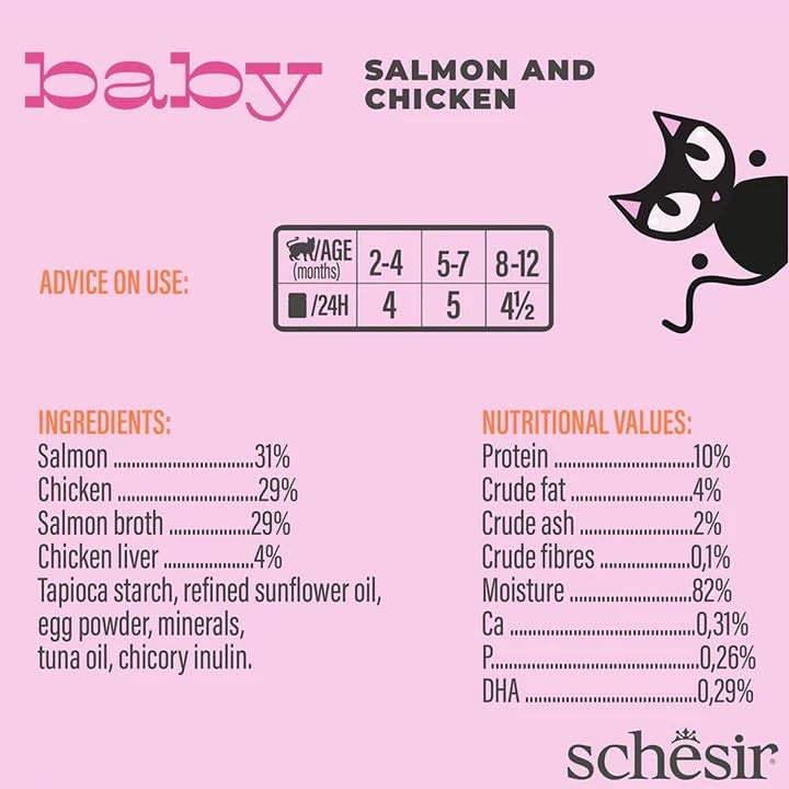 Schesir Baby Cat Mousse, Salmon and Chicken Highly Nutritional Premium and Chicken for Essential proteins and nutrients Cat Food, 70 G (Pack of 3, Salmon),Dry - Image 4