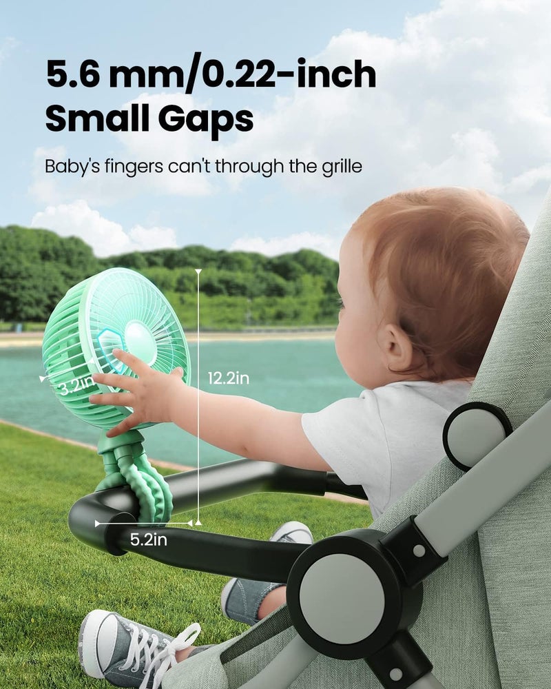 Gaiatop Oscillating Baby Stroller Fan with LED Night Light, 4 Speeds Cooling Rechargeable 360Â° Rotate Clip On, Battery Operated Small Portable Fans for Car Seat Crib Treadmill Travel - Image 3