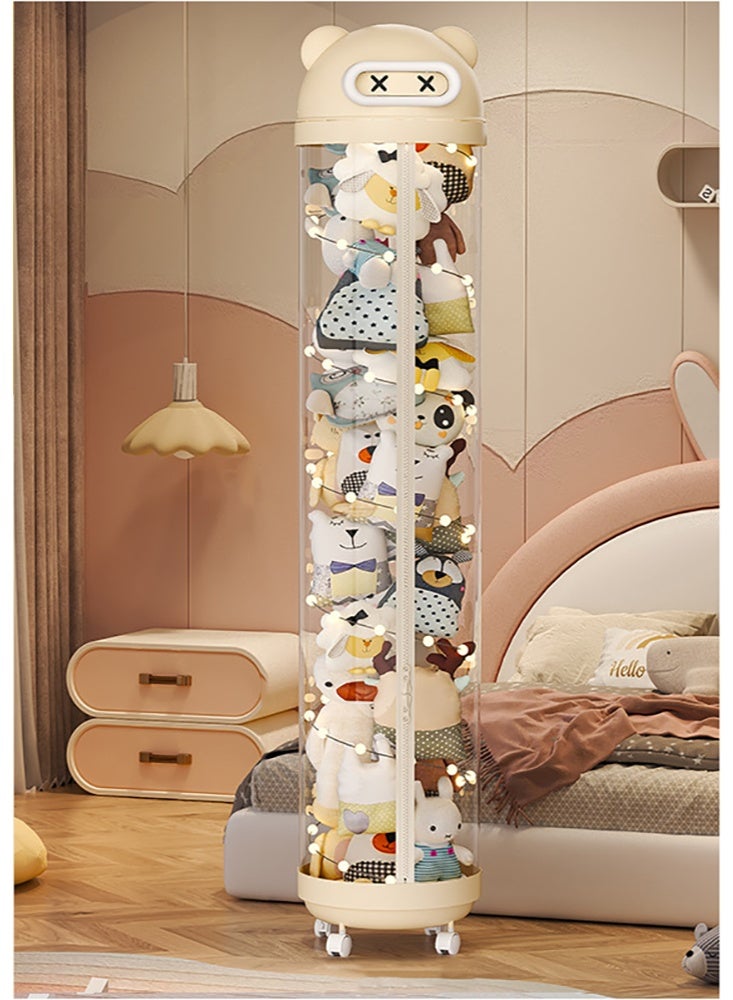 Stuffed Animal Storage Tube, Vertical Transparent Storage Bucket with Light & Wheels for Teddies and Dolls, Cylinder Plush Toy Storage Organizer for Nursery Room Bedroom Living Room (Yellow, 175cm) - Image 1