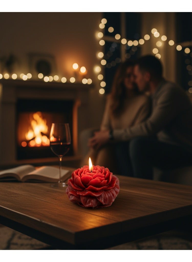 شمعة عطرية على شكل وردة حمراء – مصنوعة يدويًا من شمع الصويا الطبيعي برائحة الورد الرومانسية، مثالية للديكور والهدايا والمناسبات - Image 1