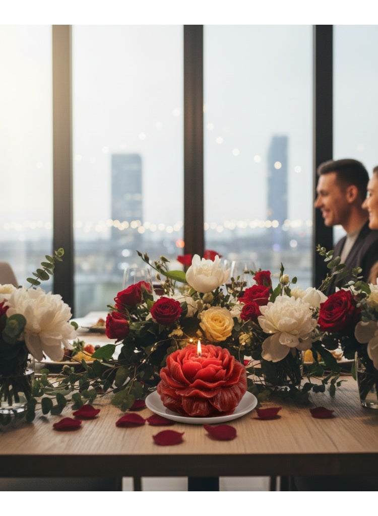 شمعة عطرية على شكل وردة حمراء – مصنوعة يدويًا من شمع الصويا الطبيعي برائحة الورد الرومانسية، مثالية للديكور والهدايا والمناسبات - Image 3