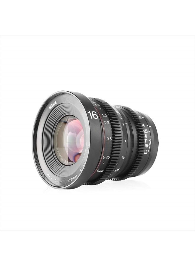 Meike 16mm T2.2 Manual Focus Wide Angle Fixed Prime Cinema Lens for M43 Micro Four Thirds MFT Mount Cameras and Cinema Camera BMPCC - Image 3