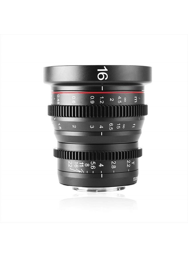Meike 16mm T2.2 Manual Focus Wide Angle Fixed Prime Cinema Lens for M43 Micro Four Thirds MFT Mount Cameras and Cinema Camera BMPCC - Image 1