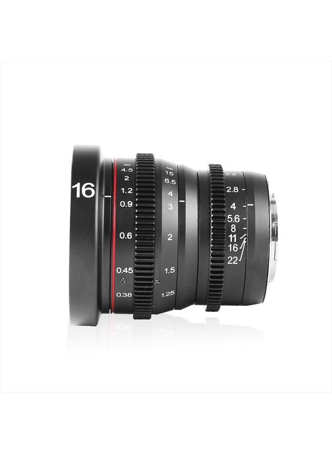 Meike 16mm T2.2 Manual Focus Wide Angle Fixed Prime Cinema Lens for M43 Micro Four Thirds MFT Mount Cameras and Cinema Camera BMPCC - Image 2