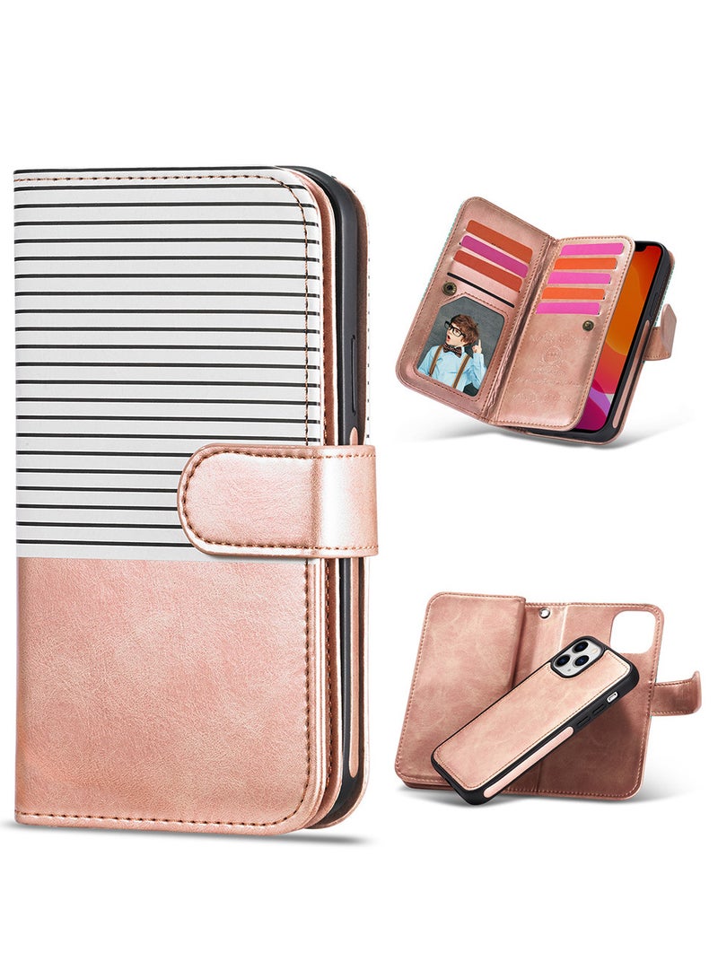 CATANES (for iPhone 12 Mini) Wallet Case Leather Cover, ID Credit Holder Folio Flip Wallet case with Unique Design Gold/White - Image 1