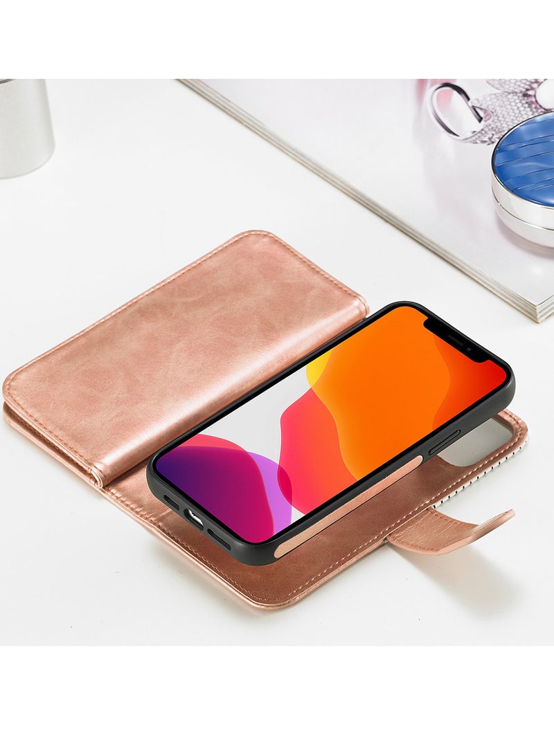 CATANES (for iPhone 12 Mini) Wallet Case Leather Cover, ID Credit Holder Folio Flip Wallet case with Unique Design Gold/White - Image 2