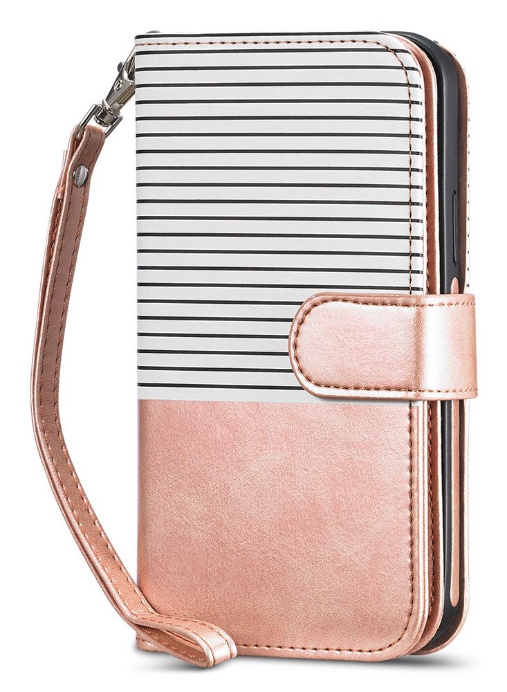 CATANES (for iPhone 12 Mini) Wallet Case Leather Cover, ID Credit Holder Folio Flip Wallet case with Unique Design Gold/White - Image 4