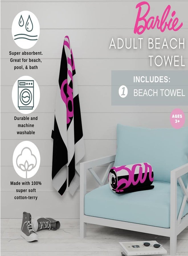 Franco Barbie Movie Black & White Striped Soft Cotton Bath/Pool/Beach Towel, 60 in x 30 in, (100% Officially Licensed Barbie Product) Collectibles - Image 2