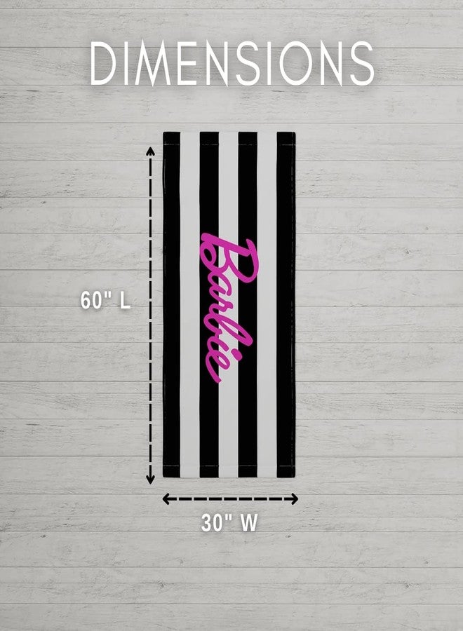 Franco Barbie Movie Black & White Striped Soft Cotton Bath/Pool/Beach Towel, 60 in x 30 in, (100% Officially Licensed Barbie Product) Collectibles - Image 4