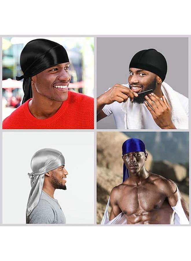 Y&D Velvet Durag Men Women Unisex, Soft Headwraps with Extra Long Tail and Wide Straps Perfect for 360 Waves Pirate Cap Bandana Turban Hat, 4 Pieces - Image 4