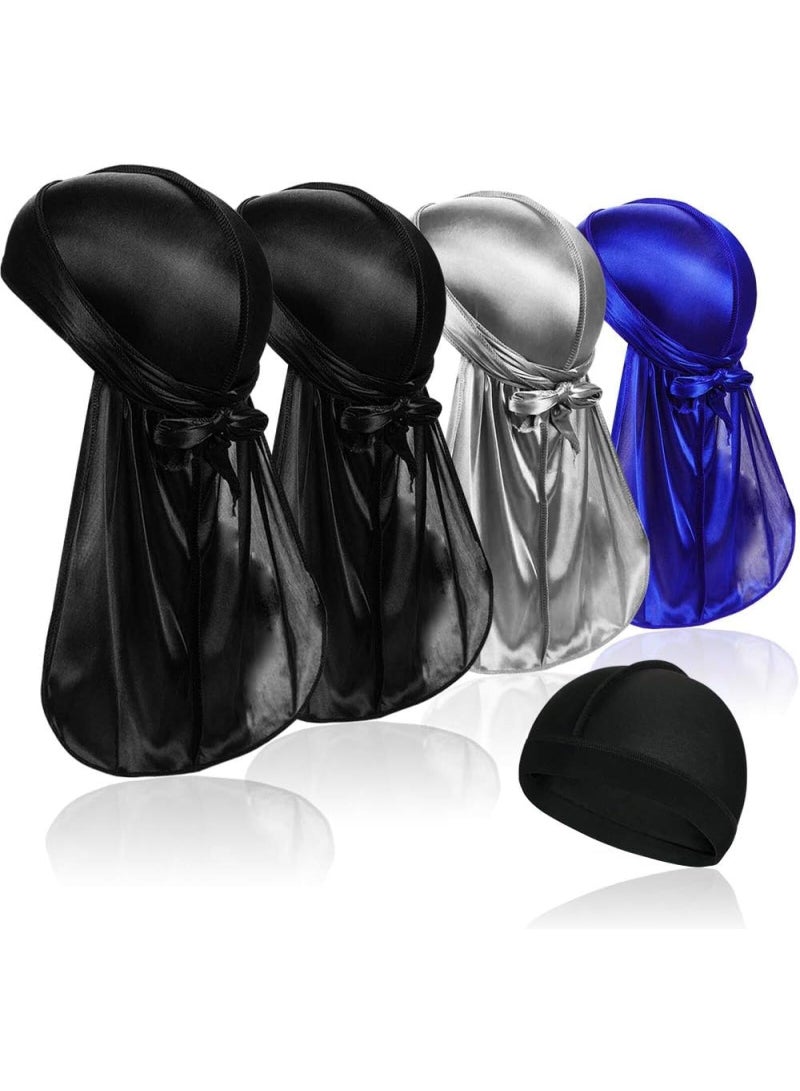 Y&D Velvet Durag Men Women Unisex, Soft Headwraps with Extra Long Tail and Wide Straps Perfect for 360 Waves Pirate Cap Bandana Turban Hat, 4 Pieces - Image 1