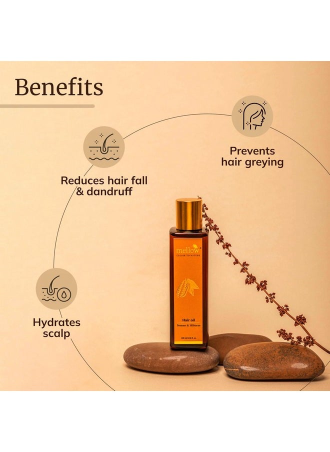 MELLOW - Ayurvedic Sesame Hair Oil For Strong & Shiny Hair With Amla, Shikaki & Bhringraj, Goodness Of 48 Herbal Ingredients, Reduce Hairfall & Dandruff, Ayush Certified [100 Ml] - Image 1