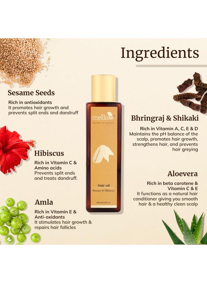 MELLOW - Ayurvedic Sesame Hair Oil For Strong & Shiny Hair With Amla, Shikaki & Bhringraj, Goodness Of 48 Herbal Ingredients, Reduce Hairfall & Dandruff, Ayush Certified [100 Ml] - Image 1