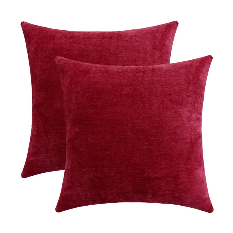 Jeneoo Decorative Bright Red Throw Pillow Covers Rustic Farmhouse Super Soft Square Chenille Comfy Solid Santa Cushion Couch Cases (Set of 2, 18 x 18 Inches) - Image 1