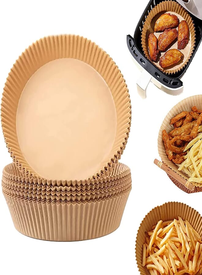 Air fryer disposable paper liner,air fryer absorb oil parchment non-stick air fryer cooking paper liners, water-proof for air fryer baking grillin frying pan 50pcs-natural) 