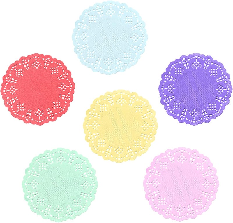Rierdge Round Paper Doilies, 120 Pcs 3.5” Colorful Decorative Disposable Paper Placemats for Wedding Birthday Desserts Cakes Party Tableware Food Decoration, 6 Colors - Image 5