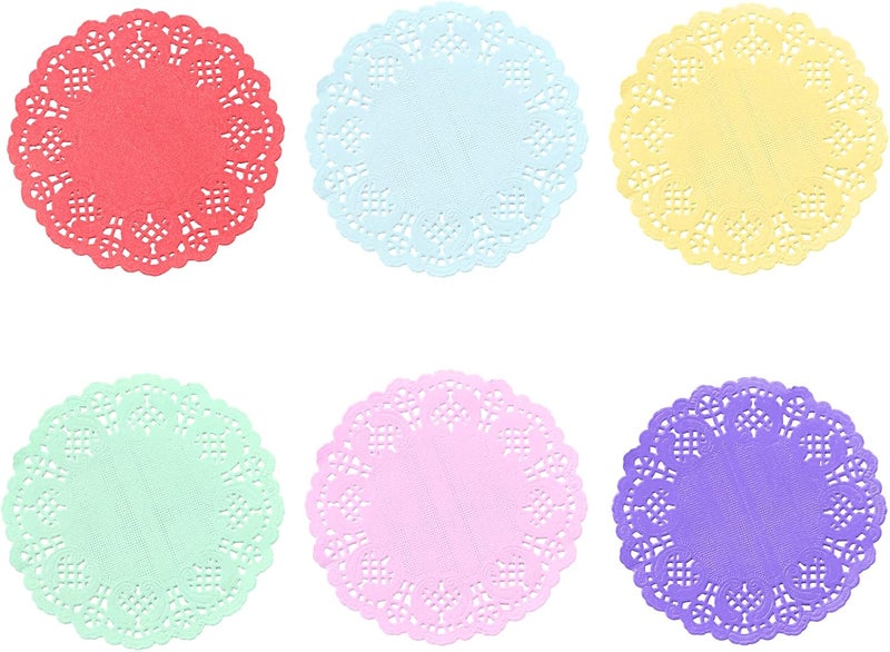 Rierdge Round Paper Doilies, 120 Pcs 3.5” Colorful Decorative Disposable Paper Placemats for Wedding Birthday Desserts Cakes Party Tableware Food Decoration, 6 Colors - Image 1