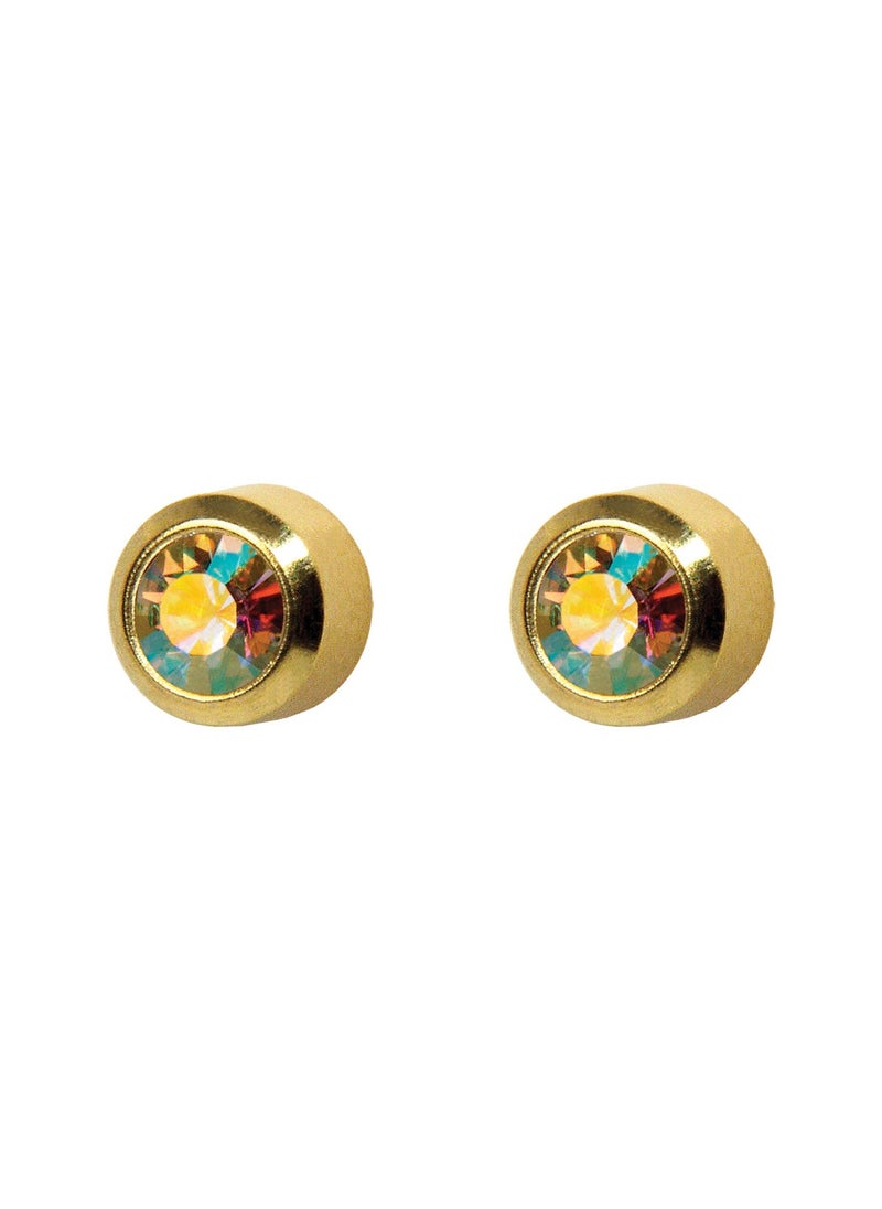 MediSystem - Sterilized Earring 24K Gold Plated Bezel 4mm Ab Crystal Stone dozen (12 pieces) - Image 1