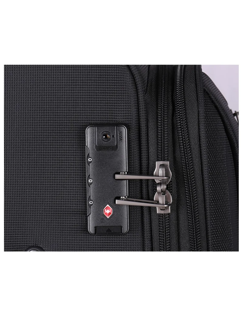 eminent Unisex Soft Travel Bag Trolley Luggage Set of 3 Polyester Lightweight Expandable 4 Double Spinner Wheeled Suitcase with 3 Digit TSA lock E751 Black