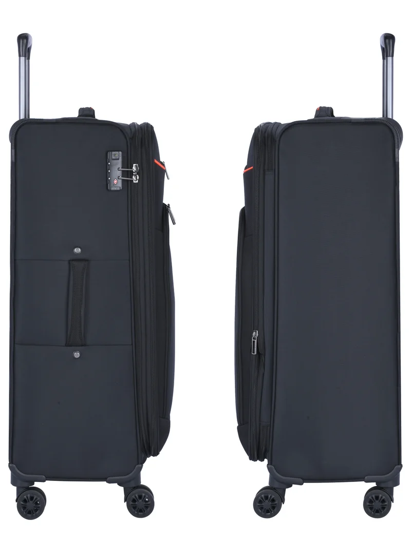 eminent Unisex Soft Travel Bag Trolley Luggage Set of 3 Polyester Lightweight Expandable 4 Double Spinner Wheeled Suitcase with 3 Digit TSA lock E751 Black
