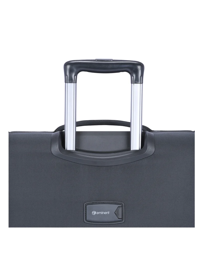 eminent Unisex Soft Travel Bag Trolley Luggage Set of 3 Polyester Lightweight Expandable 4 Double Spinner Wheeled Suitcase with 3 Digit TSA lock E751 Black