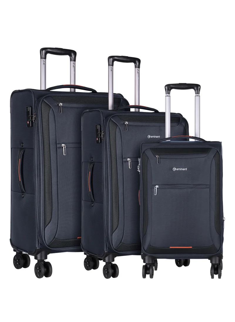 إيمينينت Unisex Soft Travel Bag Trolley Luggage Set of 3 Polyester Lightweight Expandable 4 Double Spinner Wheeled Suitcase with 3 Digit TSA lock E751 Black