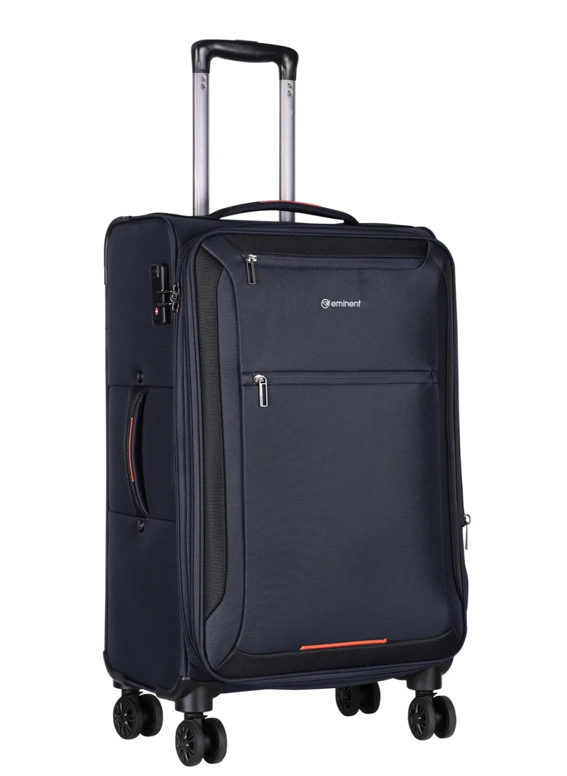 إيمينينت Unisex Soft Travel Bag Trolley Luggage Set of 3 Polyester Lightweight Expandable 4 Double Spinner Wheeled Suitcase with 3 Digit TSA lock E751 Black