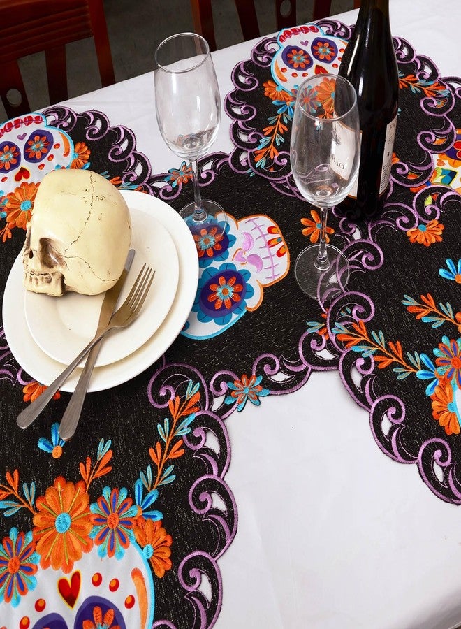سيمهومسن مفرش طاولة مكسيكي مطرز من سيمهومسن، بتصميم سيرابي، مناسب للاحتفال بيوم الموتى في المكسيك، لتزيين طاولة الطعام والمطبخ في المنزل أو الحفلات (14 × 34 بوصة). - Image 4