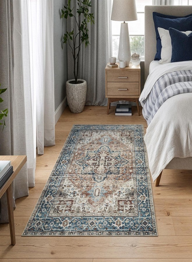 Bloom Rugs Caria Washable Non-Slip 3x5 Rug - Terracotta/Blue Traditional Area Rug for Living Room, Bedroom, Dining Room, and Kitchen - Exact Size: 3' x 5' - Image 3