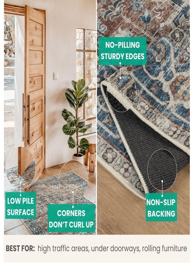 Bloom Rugs Caria Washable Non-Slip 3x5 Rug - Terracotta/Blue Traditional Area Rug for Living Room, Bedroom, Dining Room, and Kitchen - Exact Size: 3' x 5' - Image 5