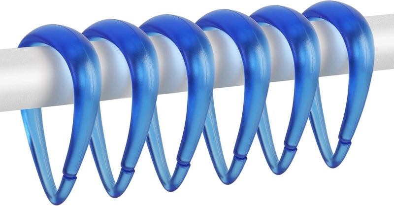Topspring Blue Plastic Shower Curtain Hooks Rings - 12 Pcs Drop Shaped Shower Hooks for Curtain Bathroom Shower Rod - Image 1