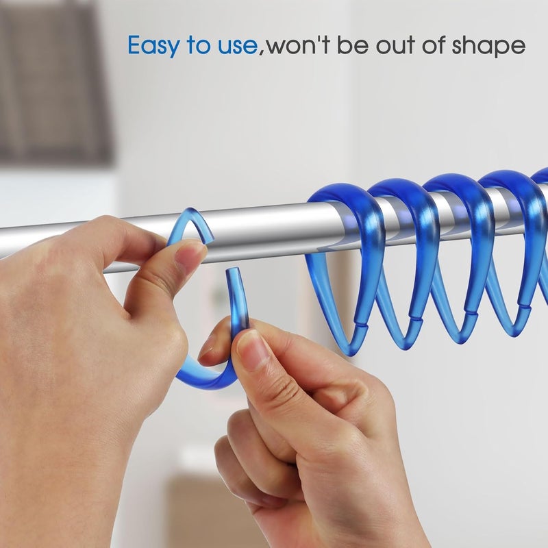 Topspring Blue Plastic Shower Curtain Hooks Rings - 12 Pcs Drop Shaped Shower Hooks for Curtain Bathroom Shower Rod - Image 2