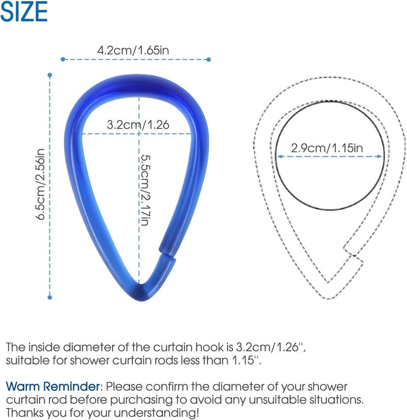 Topspring Blue Plastic Shower Curtain Hooks Rings - 12 Pcs Drop Shaped Shower Hooks for Curtain Bathroom Shower Rod - Image 4