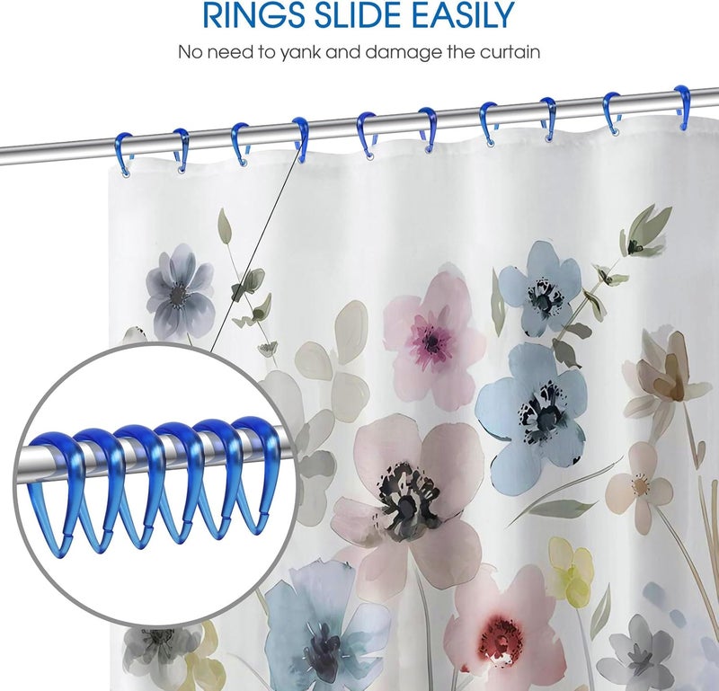 Topspring Blue Plastic Shower Curtain Hooks Rings - 12 Pcs Drop Shaped Shower Hooks for Curtain Bathroom Shower Rod - Image 3