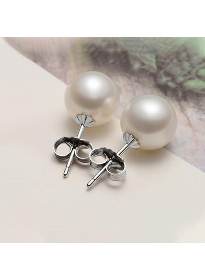 Hain 6MM Freshwater Pearl Stud Earrings for Women, Hypoallergenic 925 Sterling Silver Earrings Studs with Genuine Round White Pearls  - Image 2