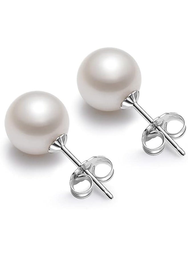 Hain 6MM Freshwater Pearl Stud Earrings for Women, Hypoallergenic 925 Sterling Silver Earrings Studs with Genuine Round White Pearls  - Image 1