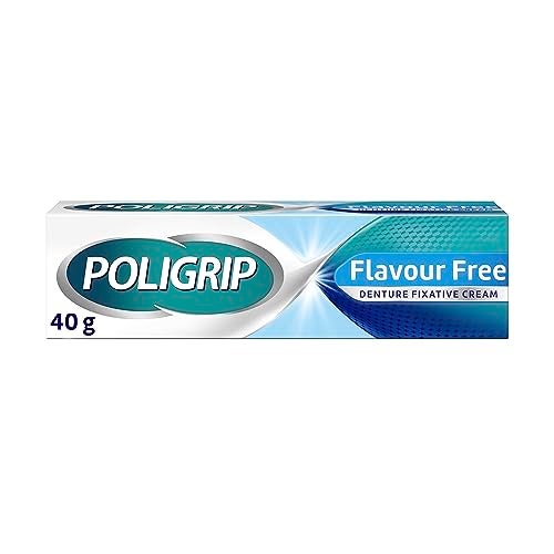 Poligrip Denture Adhesive Fixative Cream, Adhesive Flavour Free for Strong All-Day Hold of dentures, 40g - Image 1