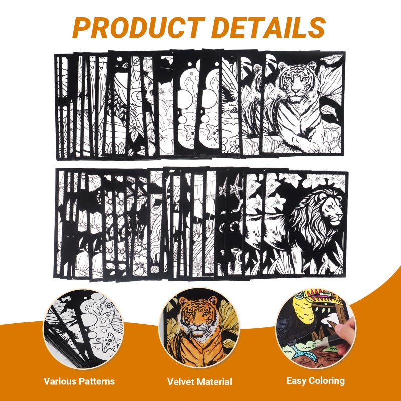 HOTPLACY 48 Pcs Fuzzy Velvet Coloring Posters Animal Fuzzy Posters to Color for Adults Teenagers Large Poster DIY Coloring Sheets for Classroom Festive Holiday Arts Crafts Activity,24 Style - Image 5