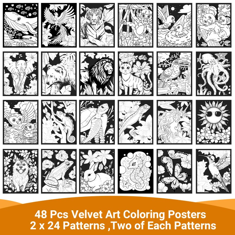 HOTPLACY 48 Pcs Fuzzy Velvet Coloring Posters Animal Fuzzy Posters to Color for Adults Teenagers Large Poster DIY Coloring Sheets for Classroom Festive Holiday Arts Crafts Activity,24 Style - Image 3