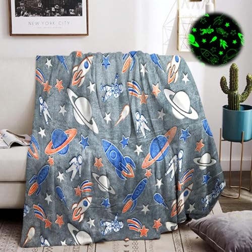 TONY STARK ULTRAAGLOW Glow in The Dark Blanket for Kids (0-15 Years, 200x152 Cm) Soft Flannel Fleece Throw, Cozy & Warm All-Season Radium Blanket, for Boys & Girls (Grey Space Adventure) - Image 1
